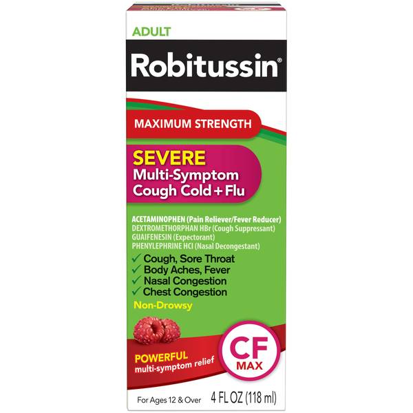 Robitussin Adult Maximum Strength Severe Multi-Symptom Cough Cold+Flu Liquid, 4 fl oz