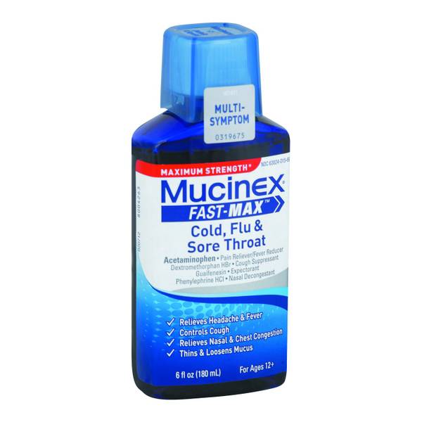 Mucinex 6 oz FastMax Cold, Flu, and Sore Throat Liquid 8782500