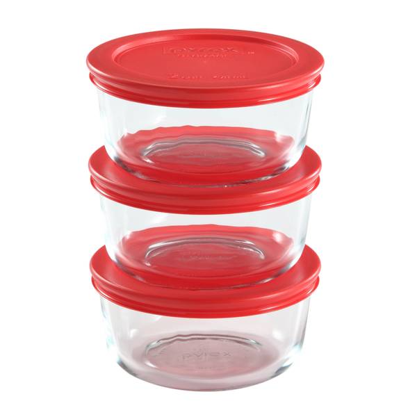 Pyrex Simply Store 6-Piece Round Set, Clear/Red