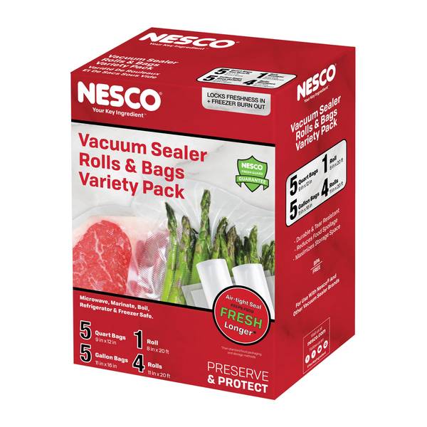 Nesco VS-07V Vacuum Sealer Bag Variety Pack - 5 Rolls/10 Bags New