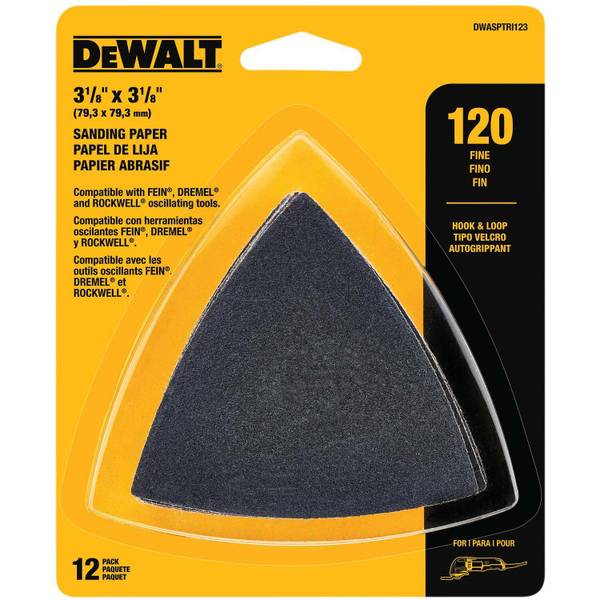 12-Pack DEWALT DWASPTRI08 Hook and Loop Triangle 80 Grit Sandpaper
