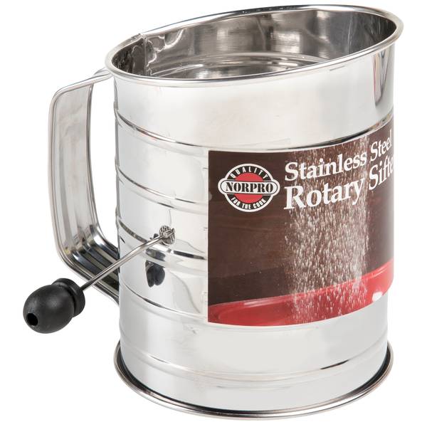 Norpro 3-Cup Stainless Steel Rotary Hand Crank Flour Sifter With 2 Wire Agitator 