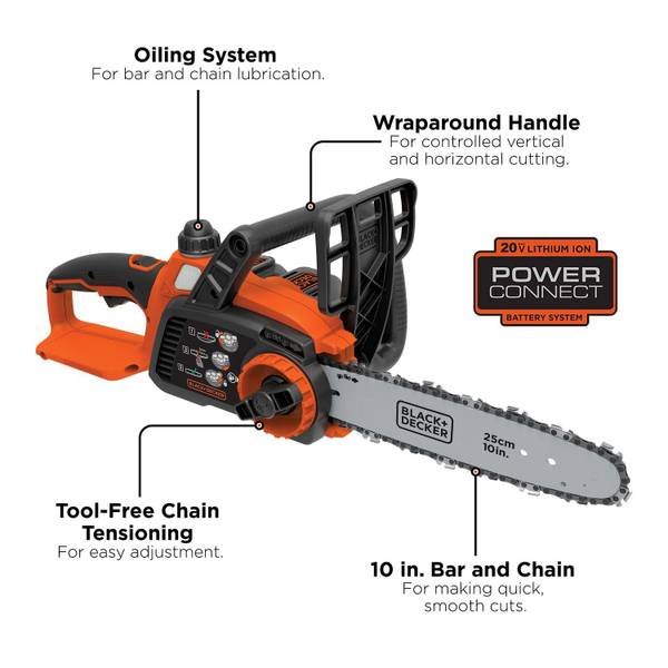 Refurbished Black & Decker LCS1020 10 in. 20-Volt Max Lithium-Ion Cordless Chainsaw