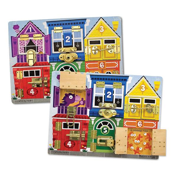 Melissa & Doug Latches Wooden Activity Barn with 6 Doors, 4 Play Figure  Farm Animals 