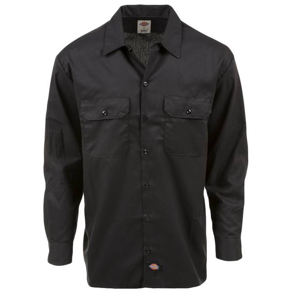 Dickies Men's Flex Relaxed Fit Long Sleeve Twill Work Shirt - WL675BK-L ...
