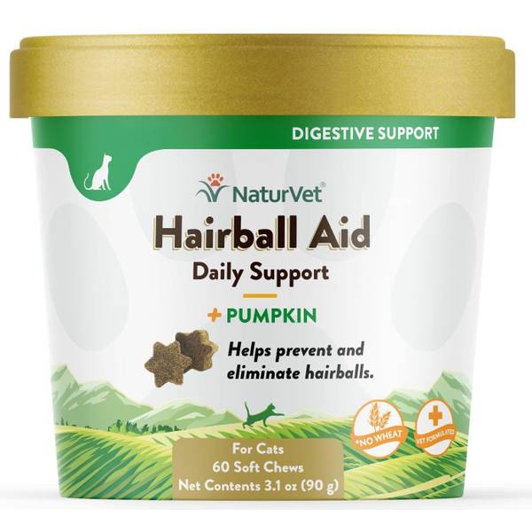 NaturVet Hairball Aid Plus Pumpkin for Cats 60 Soft Chews