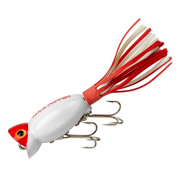 Arbogast 3/8 oz Hula Popper White & Red HD Fishing Lure - 760-01