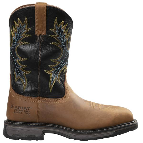 New Mens Workforce Black Leather Waterproof Safety Steel Toe Cap Work Boots 