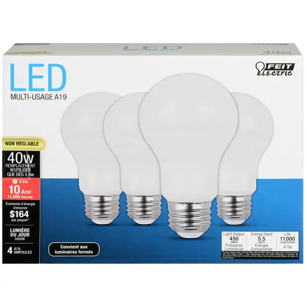 FEIT Electric 4-Count 450 Lumen 5000K Non-Dimmable LED - A450/850