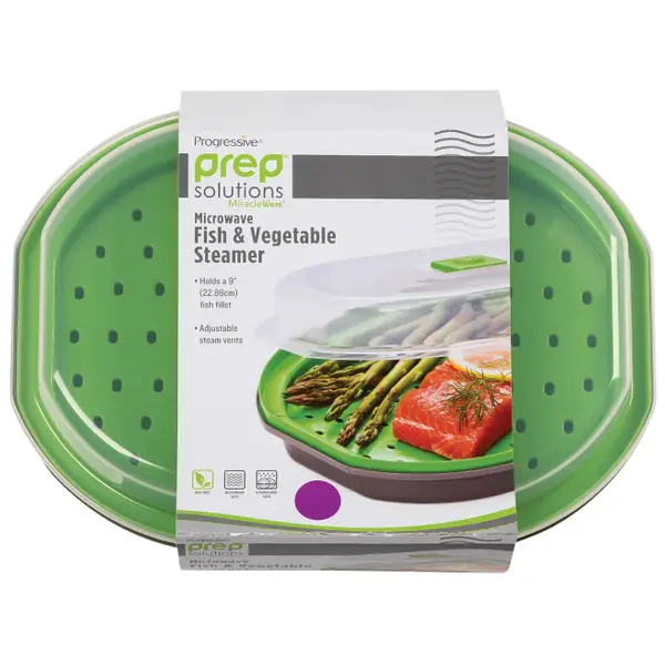 Dishwasher Safe Vegetable Steamer Prep Solutions Microwave Fish and Veggie Steamer BPA FREE Adjustable Steam Vent Control 