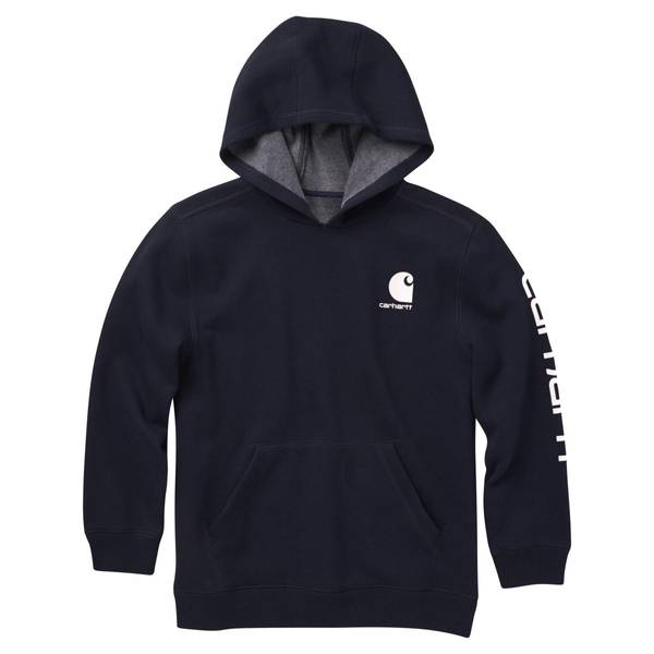 Carhartt Boy's Logo Hooded Sweatshirt, Navy, 7 - CA8850-N89-CA1-7 ...