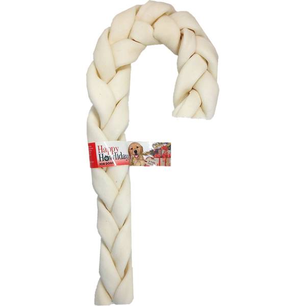 Photo of 11"-12" Beefhide Holiday Braid Cane Chew