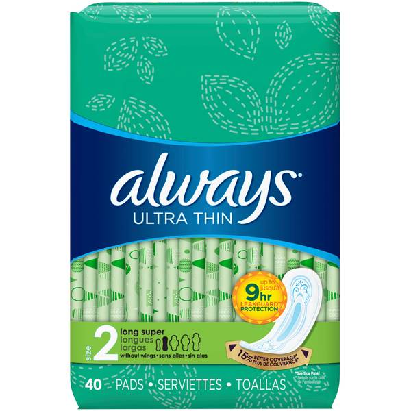 Always Ultra Thin Pads with Wings Regular Absorbency Size 1 Unscented, 46  count - Foods Co.