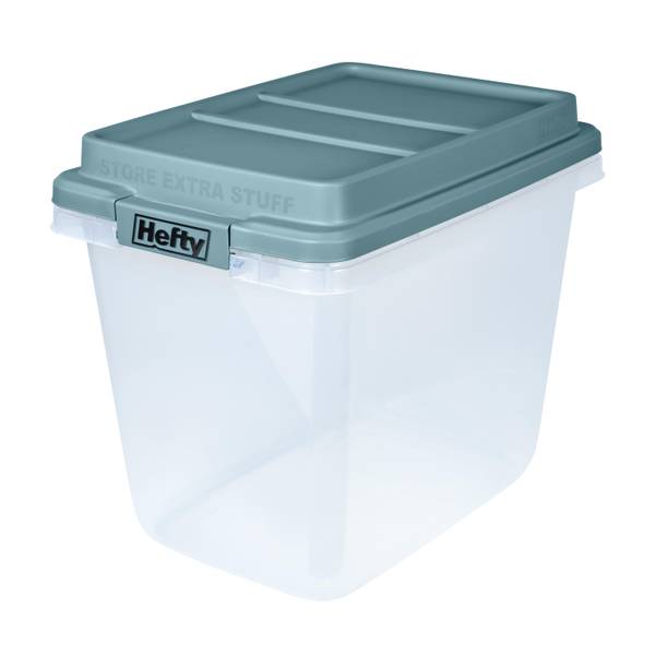 thumbnail interactive-video image 1 of Hefty 18 Gallon Clear Storage Bin With Blue HI-RISE Lid - Stackable Plastic Container 1 of 2