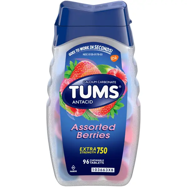 Tums Antacid, Extra Strength 750, Chewable Tablets, Assorted Berries - 96 chewable tablets