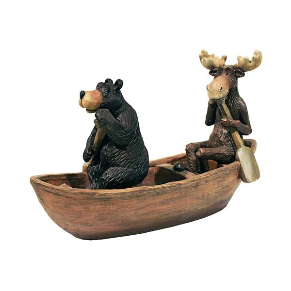 Design Toscano Moose and Black Bear in Boat Statue Sign - HF665392