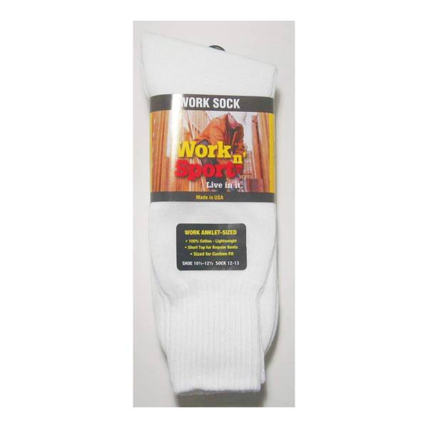 Work n' Sport Men's Cotton Ankle Work Sock 501A12WHTBL Blain's Farm & Fleet