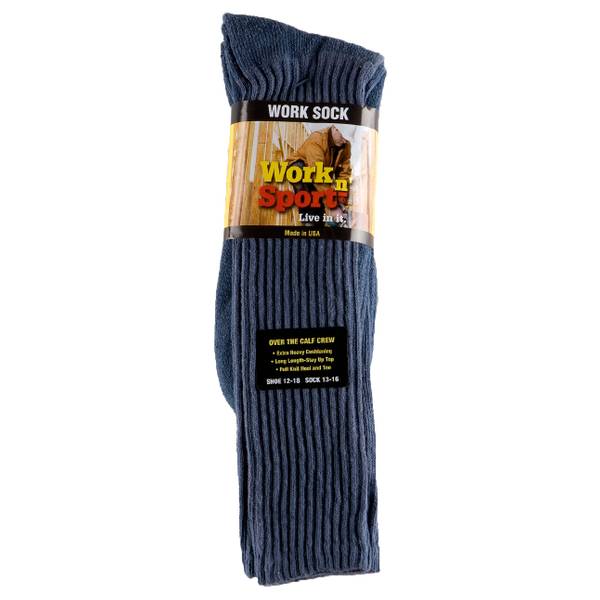 Work n' Sport Men's Over the Calf Crew Sock, Gray, 1316 1950GRYBL Blain's Farm & Fleet