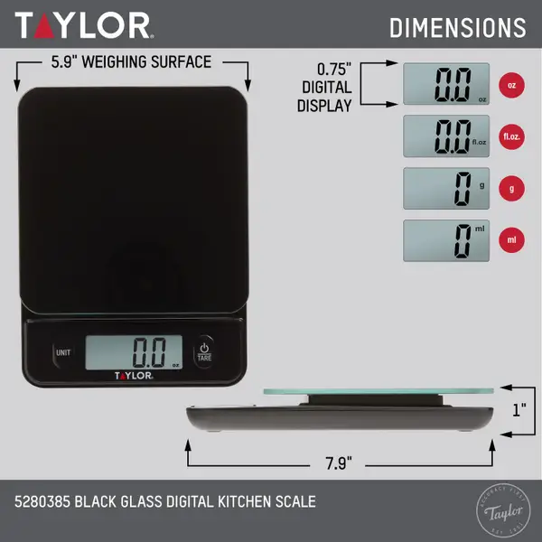 Taylor Digital Glass Platform White Base Food Scale and Kitchen