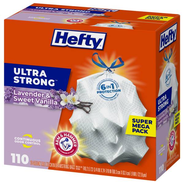 Hefty 110-Count 13 Gallon Ultra Strong Tall Kitchen Lavender and Sweet  Vanilla Scent Trash Bags - E88366