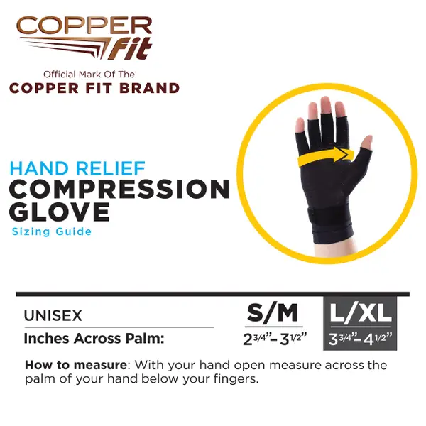 copper fit compression gloves size chart