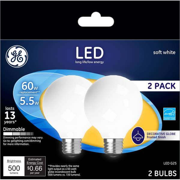 Photo of 2-Pack 5.5-Watt LED Soft White Dimmable G25 Light Bulbs