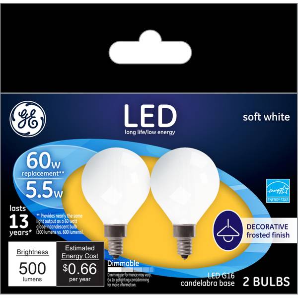 Photo of 2-Pack 5.5-Watt LED Soft White Dimmable G16 Light Bulbs