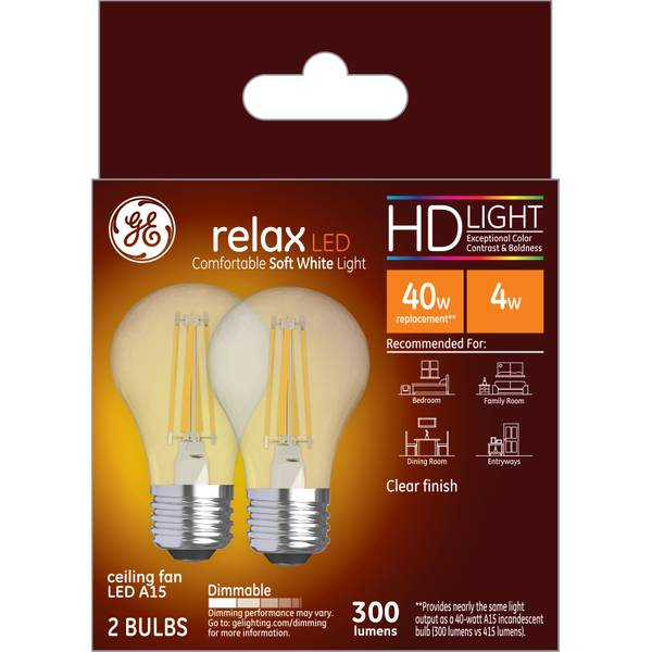 Ge Relax Led HD light bulb candelabra base Dimmable Soft White 4w=40 watt 