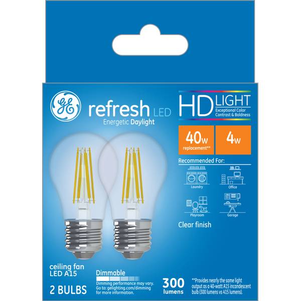 GE 2-Pack 4-Watt Refresh LED Energetic Daylight Dimmable A15 HD Light ...