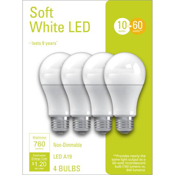 GE 4Pack 10Watt Soft White LED A19 Light Bulbs 32586 Blain's Farm