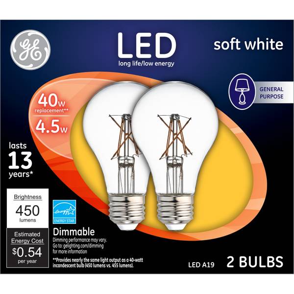 Photo of 2-Pack 4.5-Watt LED Soft White Dimmable A19 Light Bulbs