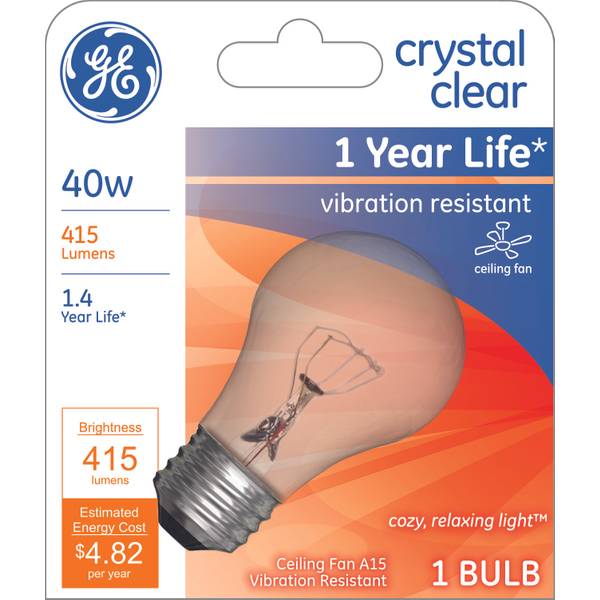 Ge 40 Watt Ceiling Fan A15 Vibration Resistant Crystal Clear Light Bulb 99420 Blain S Farm Fleet - What Light Bulbs Do Ceiling Fans Use
