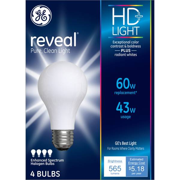 GE 4Pack 43Watt Reveal A19 HD+ Halogen Light Bulbs 67770 Blain's
