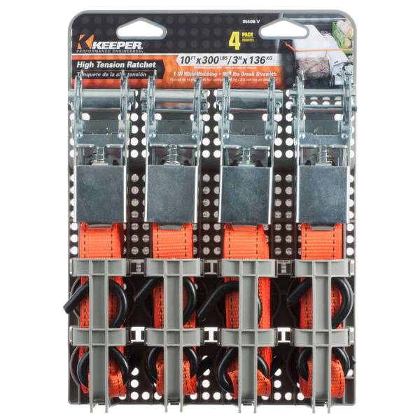 Photo of 4-Pack 10'x1" Ratchet Tie-Down with Metal Handle