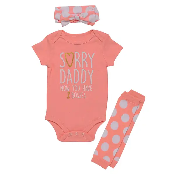 Baby Starters Size 3M 3-Piece Pink Sorry Daddy Bodysuit, Leg Warmer & Headband Set - Each
