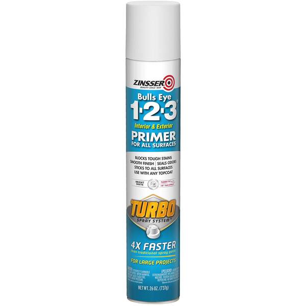 General Purpose Spray Primer, Be 1-2-3 Turbo White, Flat, Solvent, 26 oz.