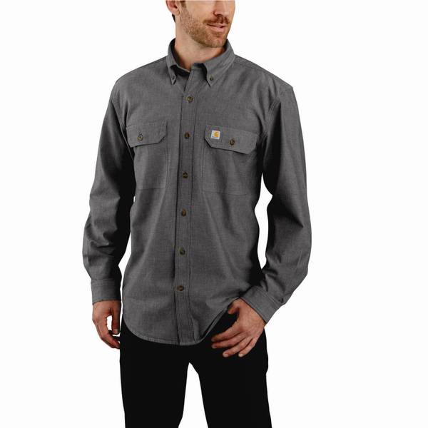 Photo of Men's Loose Fit Midweight Chambray Long Sleeve Shirt