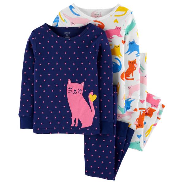 Carter's Toddler Girl's 4 Piece Cat Pajamas, Navy, 3T 296347113T