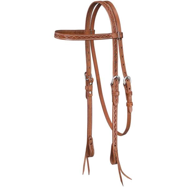 Photo of Zig Zag Tooled Premium Cowhide Browband Headstall