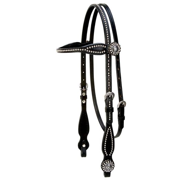 Photo of Back in Black Browband Headstall with Nickel Brass Spots