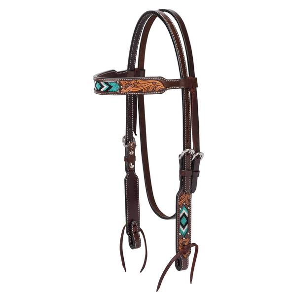 Weaver Leather Turquoise Cross Beaded 5/8" Browband Headstall