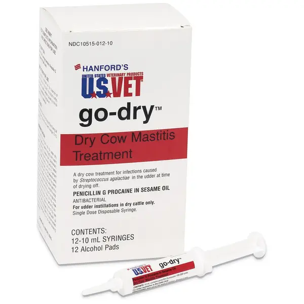 Go Dry Mastitis Tubes 12 Count Box Bovine Mastitis Dry Cows Udder Infections 