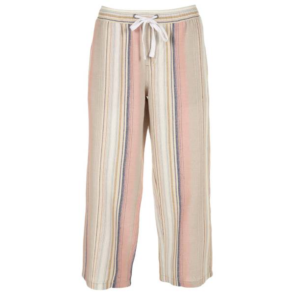 da-sh Women's Elastic Waist Linen Capri Pants, Peach Stripe, S ...