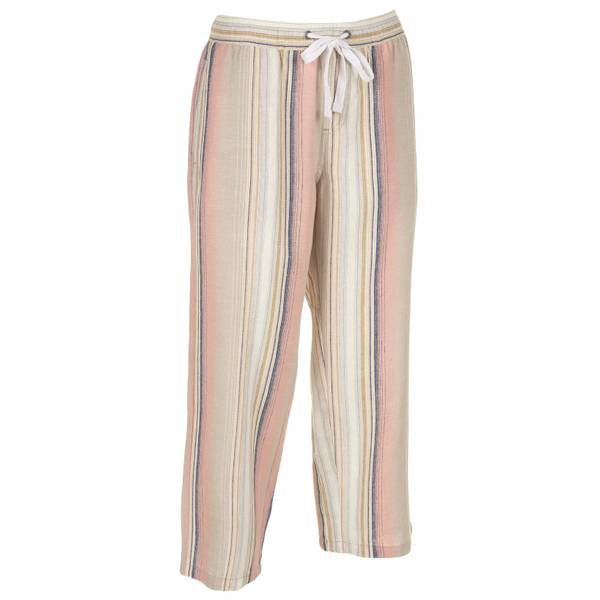 Dash Women's Plus Size Elastic Waist Linen Capri Pants, Peach Stripe ...