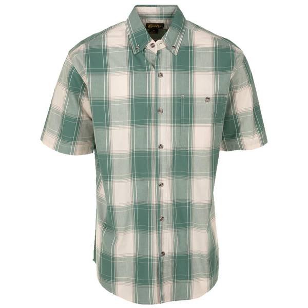 Work n' Sport Men's Short Sleeve Button Down Dobby Shirt, Green Plaid ...