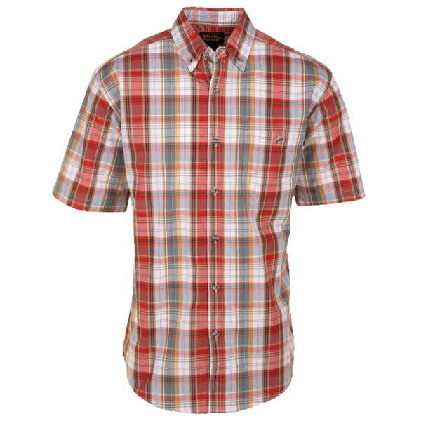 Work n' Sport Men's Short Sleeve Button Down Dobby Shirt, Red Plaid ...