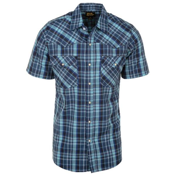 Work n' Sport Men's Short Sleeve Western Shirt, Turquoise Plaid, 4X