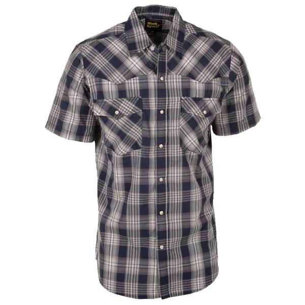 Work n' Sport Men's Short Sleeve Western Shirt, Navy Plaid, XL - 25529 ...