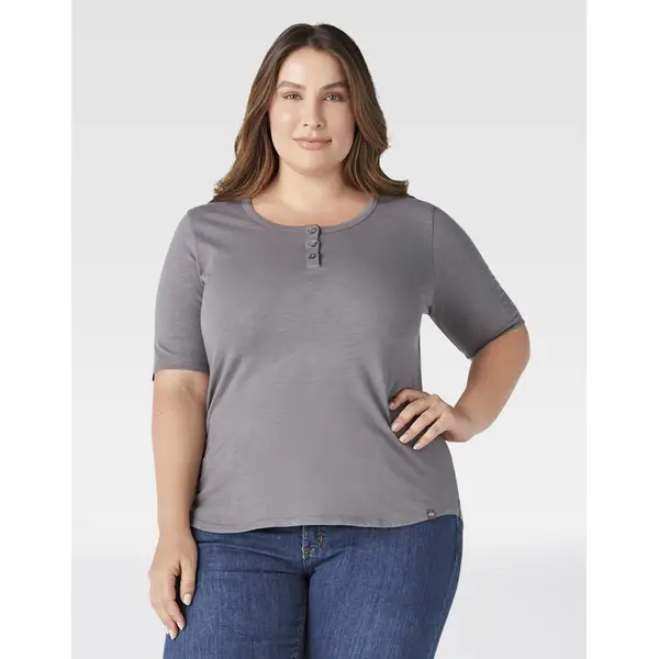 Dickies Womens Plus Size Long-Sleeve 3-Button Henley Shirt