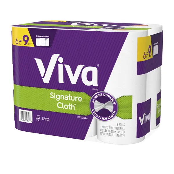 Viva Multi-Surface Cloth Paper Towels, Choose-A-Sheet - 6 Big Rolls = 9  Regular Rolls (83 Sheets Per Roll), White
